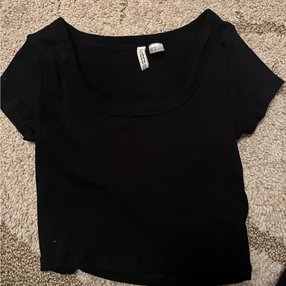 H&M black ribbed square neck crop top